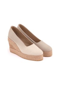 Resim Star Tombis Gerçek Elişi Bej Platformlu Keten Dolgu Topuk Handmade 