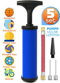Resim Telvesse 5li Şişirme Pompa Seti Futbol Bisiklet Pilates Topu Şişme Yatak Simit Kolluk Şişirme Pompası 20cm 