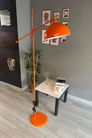 Resim Turuncu Makas Gövde Lambader Hareketli Başlık Modern Dekoratif Metal Oturma Odası Çalışma Odası Zemin Lambası Turuncu 