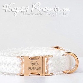 Resim Dog Collar White Lace Collar with Name 412402 - Leash + Lead Rope / XL 