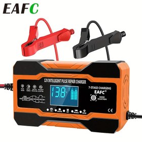 Resim EAFC 12V 12A Dijital Akıllı Batarya Şarj Cihazı, Tam Otomatik Damla Şarj ile Darbe Onarım, LCD Ekran, AGM JEL Islak Kurşun Asit Bataryaları için, 220-240V Avrupa Standardı Fiş, Araç Bataryası Bakım Cihazı, Bataryasız 