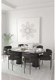 Resim Avvio Loreto Teddy Sandalye 80x160 Yemek Masası Mutfak Masası 6 Kişilik Masa Sandalye Takımı Siyah Mermer 