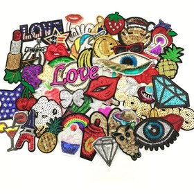 Resim Kıyafetler, Çantalar, Şapkalar ve Ev Dekorasyonu için Rastgele Karışık Renkli Pullu Ütüleme Yamaları - 30 Adet (Çiçekler, Hayvanlar, Kalpler, Dudaklar ve Daha Fazlası) 