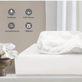 Resim Soley Jersey %100 Pamuk Çift Kişilik 140 X 200 Lastikli Çarşaf Beyaz 
