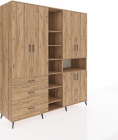 Resim Kronos Dolap 13 Raflı 3 Çekmeceli 6 Kapaklı 220x59x243 Çam-çam/çam Atlas Çam/atlas Çam 