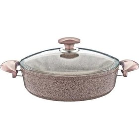 Resim Oms Collection 34 Cm Granit Karnıyarık Tenceresi Kahverengi Metal Çerçeveli Kapak 