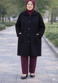 Resim CNG MODA Büyük Beden Düğmeli Astarsız Anne Kaşe Kaban 