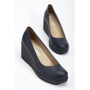 Resim Kadın Dolgu Topuklu Ayakkabı Lacivert Yüzüdüz Cilt-3169 Lacivert 
