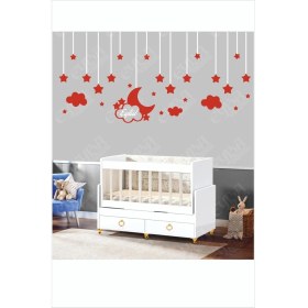 Resim Bebek Odası Çocuk Odası Sticker 65 Parça Kişiye Özel Isimli Ay Yıldız Bulut Sticker 