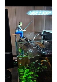 Resim Balıkçı Adam Akvaryum Dekoru Mavi-gri 