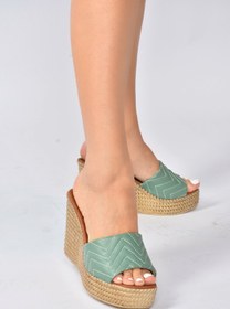 Resim Fox Shoes Yeşil Dolgu Topuklu Kalın Bantlı Terlik K250050009 
