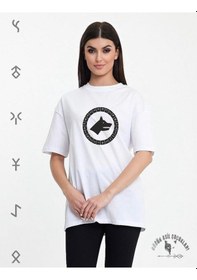 Resim Göktürk Kurdu -%95 Pamuklu Penye Kumaş - Yıkamaya Dayanıklı 1. Kalite Fleks Baskı BEYAZ 