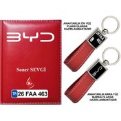 Resim Plakanıza Özel Byd Logolu Kırmızı Ruhsat Kabı Ve Anahtarlık 