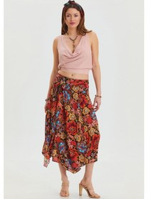 Resim Beli Bağlamalı Salaş Midi Kloş Etek Siyah 