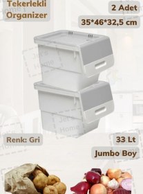 Resim 2 Li Tekerlekli Patateslik Soğanlık Bpa Free Oyuncaklık Erzak Kutusu Sebzelik Gri 33 Lt Gri Beyaz 