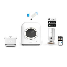 Resim Xenon Smart Akıllı Otomatik Kedi Tuvaleti 5LT Çelik Mama Kabı Bataryalı Su Pınarı Premium 5'li Pet Seti 