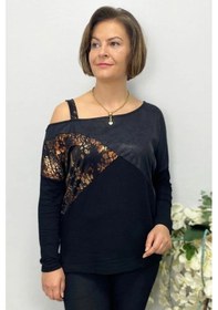 Resim Büyük Beden Kahve Tek Omuz Leopar Detaylı Bluz Kahve 