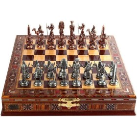 Resim GiftHome Metal Mısır Satranç Takımı Antik ve El Yapımı Masif Ahşap Sandıklı Satranç Tahtası Outlet 