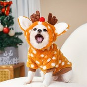 Resim Orta Boy Köpekler & Kediler İçin Rahat Polar Astarlı Geyik Noel Kostümü - Bayramlık Evcil Hayvan Giyimi, Geyik Noel Dekoru 