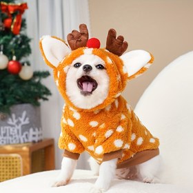 Resim Orta Boy Köpekler & Kediler İçin Rahat Polar Astarlı Geyik Noel Kostümü - Bayramlık Evcil Hayvan Giyimi, Geyik Noel Dekoru 