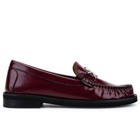Resim Mario Valentino Kadın Hakiki Deri Bordo Loafer Ayakkabı 