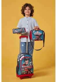 Resim Coral High Kids Gri Nefti Anime Motorsiklet Desenli Üç Bölmeli Çekçekli 3'lü Çanta Seti Set0123964 