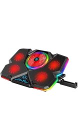 Resim Cool Cold Gaming Notebook Soğutucu Kırmızı LED Telefon Tutuculu 5 Fanlı Rgb Işıklı Yükseklik ve Fan Hız Ayarlı 