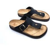 Resim Hammer Jack Hakiki Nubuk Deri Ortopedik Parmak Arası Siyah Erkek Terlik 