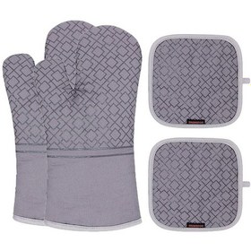 Resim Yifomall Ev Fırın Eldiveni Ve Tencere Altlığı Seti 4 Parça - Isıya Dayanıklı, Ev Kullanıma Uygun, Gri Renk 2 Eldiven + 2 Altlık 