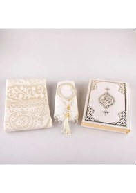 Resim Şal + Seccade + Tesbih + Kuran Hediye Seti Hafız Boy, Ekonomik Cilt, Beyaz 