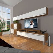 Resim Decoraktiv Ekoflex 8 Mdf Krom Ayaklı Tv Ünitesi Tv Sehpası - Ceviz - Beyaz 