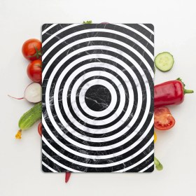 Resim Decovetro Cam Kesme Tahtası ve Sunumluk Orta Siyah Beyaz Mermer Desenli 20X30 cm 