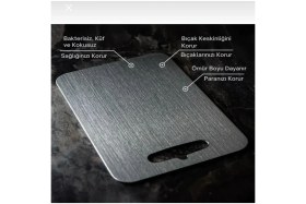Resim Feyza Design 35X25 cm Paslanmaz Çelik Kesme Tahtası, Antibakteriyel ve Makinede Yıkanabilir 