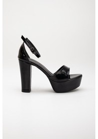 Resim Dilimler Ayakkabı Tek Bant Rugan Siyah Kadın Platform Topuklu Abiye Ayakkabı 2387 Siyah 