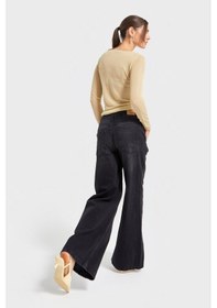 Resim Itsbasic Kadın Koyu Füme Renk 2w5-1 Palazzo Fit Bol Kesim Cep Detaylı %100 Koton Denim Jean 