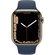 Resim Apple Watch Series 7 Gps + Cellular, 41mm Gold Stainless Steel With Abyss Mavi Sport Band Akıllı Saat 