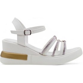 Resim Berk Poli Taban Taşlı Kadın Sandalet Beyaz 