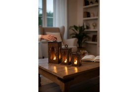 Resim Özbience Pilli LED Ramazan Feneri 3'lü Set, Nikah Süslemesi, Dekoratif ve Hediye 