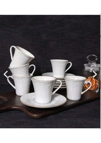 Resim Güral Porselen Bahar Dalı 6 Kişilik Yaldızlı Kahve Fincanı Takımı 