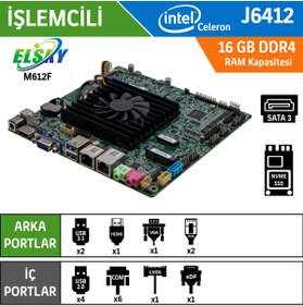 Resim Elsky M612F J6412-6COM-2LAN Intel Celeron J6412 Fansız Endüstriyel Mini ITX Anakart 