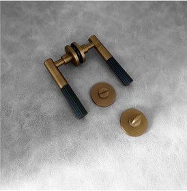 Resim Duo One-s Zamak Mat Antik Sarı - Siyah Rozetli Zamak Wc Banyo Kapı Kolu 1 Takım 