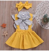 Resim Modavals Dokuma Slopet Poplın Gömlek & Bandanalı Kız Çocuk Slopet Kombin-4/5 Yaş Sarı 