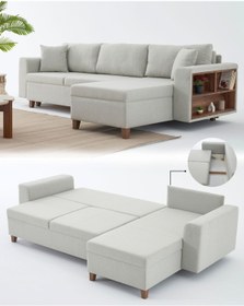 Resim Velura Home & Living Rengar Köşe Takımı & Yataklı Bazalı Keten Kumaş Köşe Koltuk Takımı - Gri V102 