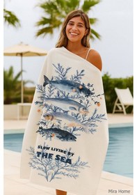 Resim Unisex Baskılı Plaj Deniz Havuz Havlusu %100 Pamuk 70x145 Cm Wonderfull Beyaz 