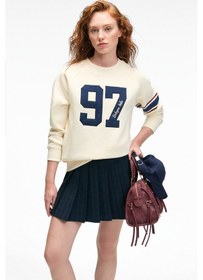 Resim Grimelange MIRELLAN Kadın Baskılı Yuvarlak Yaka Regular Fit Ekru Sweatshirt 