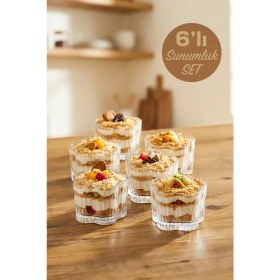 Resim Porsima RYG7061 Flower 6lı Cam Kase Puding Tatlı ve Dondurma Kasesi Kahvaltılık Kase Seti Servis Sunum Magnolia Kase TAKIMI-260 ml 