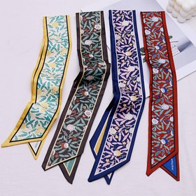 Resim Saçlar, Çanta Dekoru ve Kravatlar için 4 adet Klasik Yaprak Desenli Uzun Bantlı Eşarp - Çok Yönlü Polyester Aksesuar Seti 