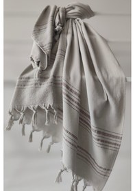 Resim Çizgili Havlu Peştemal 90x170cm - Yumuşak Plaj Havlusu- %100 Pamuk Acıkgrı Açık Gri 
