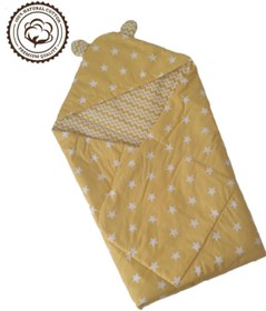 Resim BeybiNest %100 Pamuklu Bebek Kundak Yorgan 100x100 Cm Sarıl Yıldızlı 