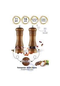 Resim Technojet 2 Adet Doğal Ahşap Karabiber Tuz Kahve Baharat Öğütücü Ahşap Değirmen Tuzluk Biberlik 2li Set 16cm Akrilik 2li Set 16cm Akrilik 